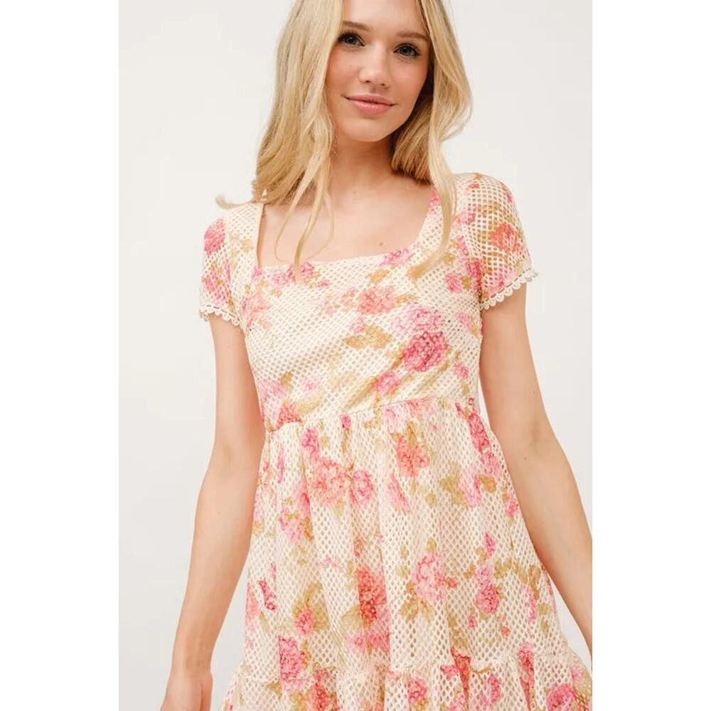 And The Why Square Neck Tiered Floral Fishnet Dress - Picture 2 of 8